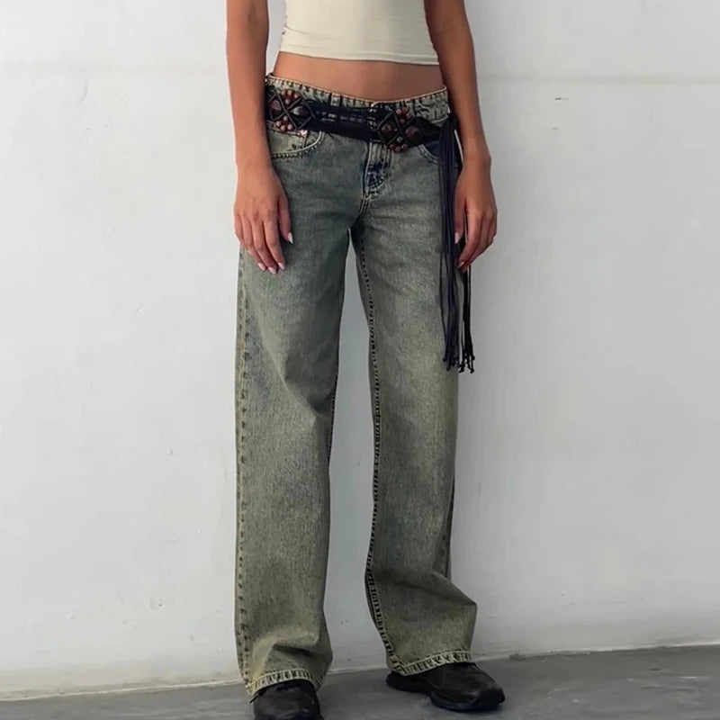 Women Y2K Wide Leg Denim Pants Baggy Low Waist Boyfriend Jeans Casual Vintage Loose Fit Jeans Trousers Cyber Grunge Streetwear