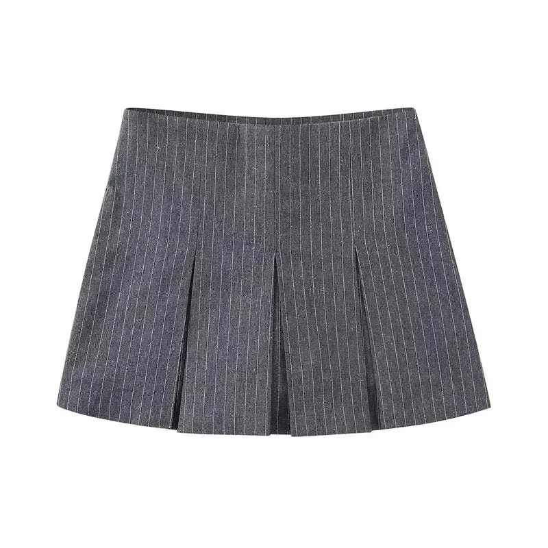 Mooyufon Fashion Women's High Waist Shorts Skirts Pleated Skirt Shorts Women Striped Bermuda Shorts Woman Casual Mini Shorts