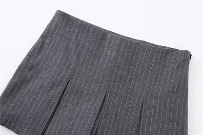 Mooyufon Fashion Women's High Waist Shorts Skirts Pleated Skirt Shorts Women Striped Bermuda Shorts Woman Casual Mini Shorts