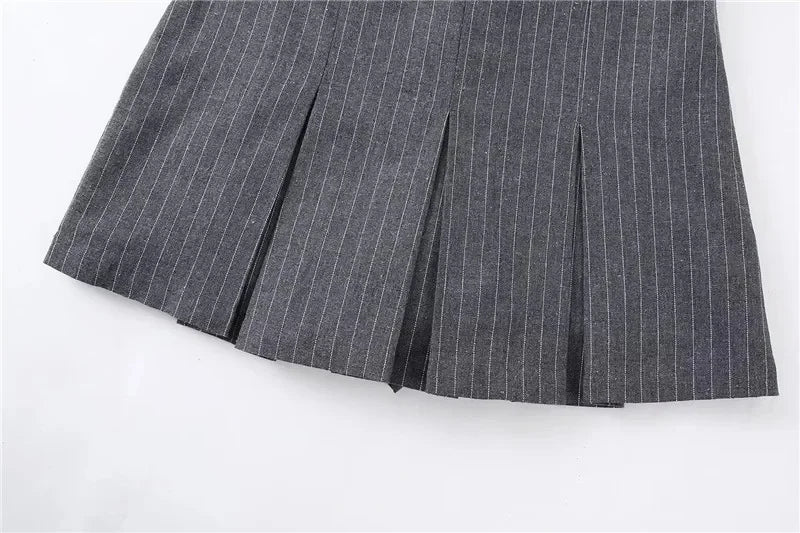 Mooyufon Fashion Women's High Waist Shorts Skirts Pleated Skirt Shorts Women Striped Bermuda Shorts Woman Casual Mini Shorts