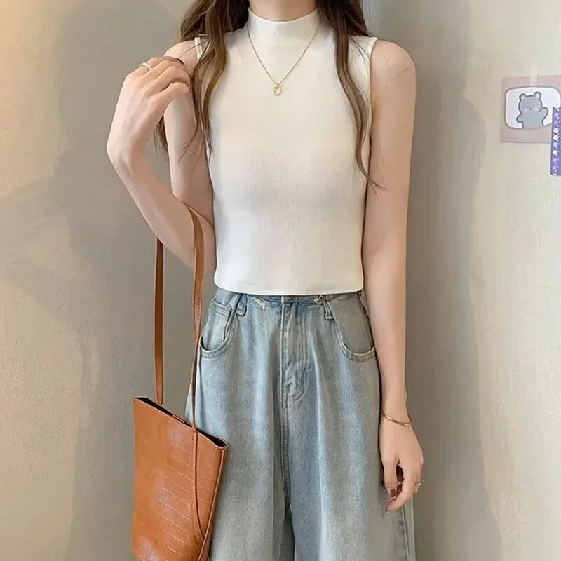 Women Knitted Tank Top Summer Fall Slim Sweater Short Sleeveless Solid Spring Autumn Sweaters Pullovers