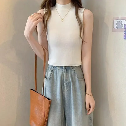 Women Knitted Tank Top Summer Fall Slim Sweater Short Sleeveless Solid Spring Autumn Sweaters Pullovers