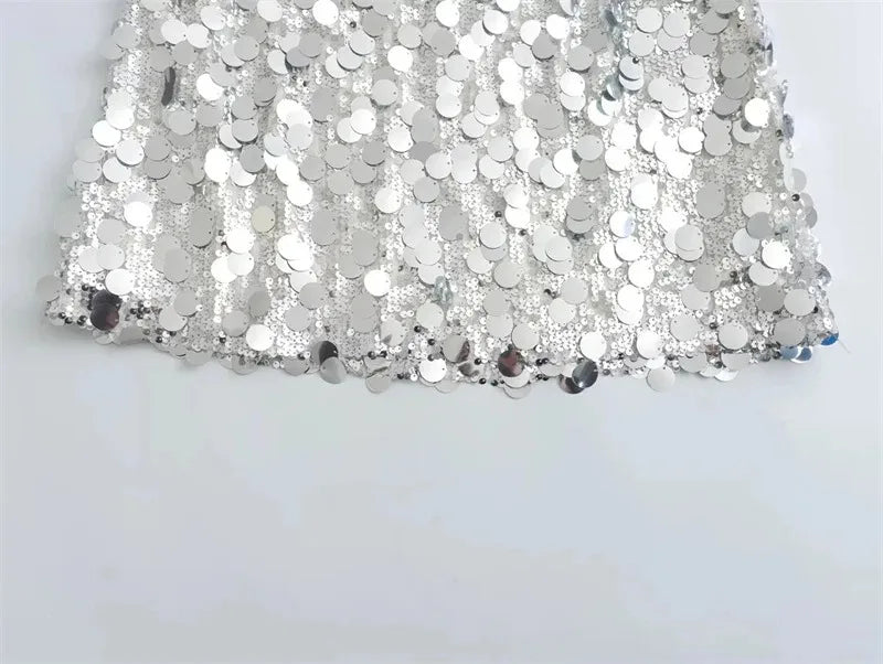 Silver Sequin Skirt Woman High Waist Mini Skirt Woman Fashion Shiny Glitter Elegant Short Skirts For Women Y2k Skirts