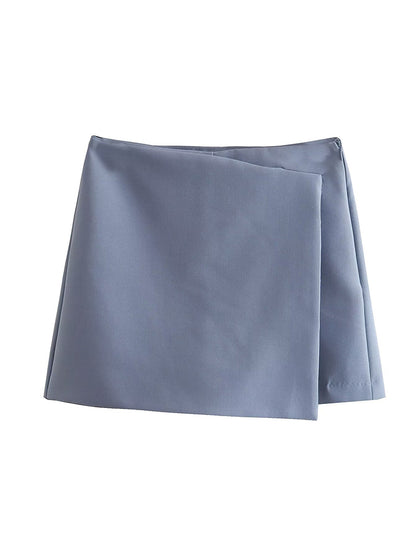 Willshela Women Fashion Solid Asymmetrical Side Zipper Skirts Shorts Vintage High Waist Female Chic Lady Shorts