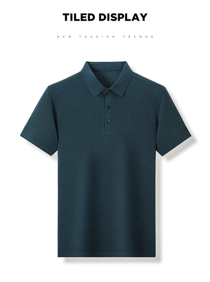 Summer New Men's Lop-up Hollow Short-sleeved Polo Tee Shirt Ice Silk Breathable Business Fashion T-Shirt Male Brand Clothes